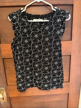 LOFT Black Floral Cap-Sleeve Top